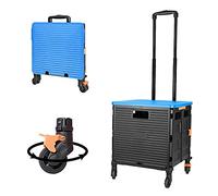 FELICON SELORSS Foldable Utility Cart Folding Portable Rolling Crate Handcart with Heavy Duty Telescoping Handle Collapsible 4 Rotate Wheels for Travel Shopping Move Luggage Office Use(Black+Blue)