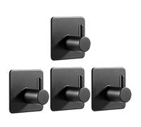 Feligio 4 x 3M Self Adhesive Bathroom Wall Hooks, Waterproof, Rustproof, Towel Holder for Kitchen, Living Room and Office (Black)