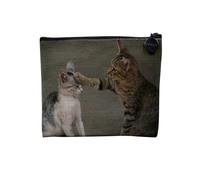 Felin Collection Best Photos of Cat Kitten Pets Linen Look Canvas Makeup Bag Toiletry Bag Coin Purse, Wrestling 2, 15 x 10 cm, Makeup Bag