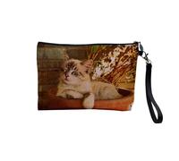 Felin Collection Best Photos of Cat Kitten Pets Linen Look Canvas Makeup Bag Toiletry Bag Coin Purse, Cat Relax 2, 23.5 x 15 cm, Makeup Bag