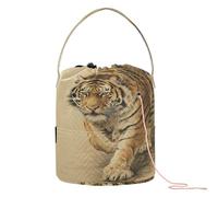 Feline Advancing on Grassy Ground Art Crochet Tote Bag Yarn Project Bag with Holes Needle Storage for Crochet Tool Knitting Storage