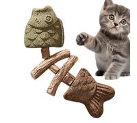 Feline Chew Toy - 6″ Wooden Fish Bone, Interactive Game Accessory, Teeth Aids From Durable Pet Toys for