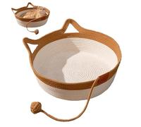 Feline Desktop Haven - Comfortable Hand-Woven Anti-Scratch Cotton Rope Crib Comfortable Living Room Foldable Warm Living Room Breathable Support Cushion | A Relaxing Nap Inside That