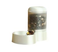 Feline Dish Station, Self Serving Kibble System, High Volume Reservoir, Water Supply Bottle, Automatic Feeding Appliance, Small Canine Bowl, White Transparent Housing, 11.81x6.69x9.45 in