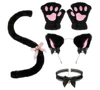 Feline Dress Outfit: Complete Animal Character Set Including Bell Necklace, Sharp Claw Hand Clothes, Plush Fur Outfit | Themed Celebration Dress Up Parties