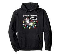 Feline Festive and Stuck! Cat Tangled in Christmas Lights Pullover Hoodie