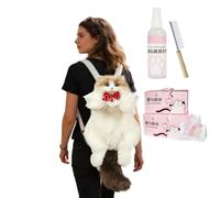 Feline Figure Backpack - Soft Toy Style Rucksack, Cute Animal Shape Satchel | Playful Cat Sculpture Storage Concept, Detailed Plush Creature Carrying System for weekend hiking picnic