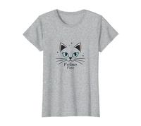 Feline Fine Cats for Girls - Cute Kitty Whiskers & Stars T-Shirt, Women, Heather Grey, M