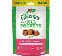 FELINE GREENIES PILL POCKETS for Cats Natural Soft Cat Treats, Salmon Flavor, 3 oz. Pack (85 Treats)