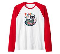 Feline Groovy: Psychedelic Cat Music Lover Art Raglan Baseball Tee, Men, Red/White, S