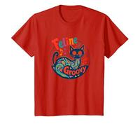 Feline Groovy: Psychedelic Cat Music Lover Art T-Shirt, Kids, Red, 3 Years