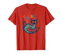 Feline Groovy: Psychedelic Cat Music Lover Art T-Shirt, Men, Red, M