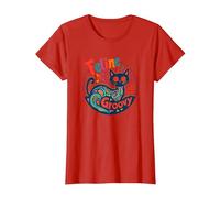 Feline Groovy: Psychedelic Cat Music Lover Art T-Shirt, Women, Red, XS