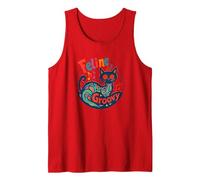 Feline Groovy: Psychedelic Cat Music Lover Art Tank Top, Men, Red, L
