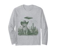 Feline in Hat UFO Sighting Arid Wilderness Cat Design Long Sleeve T-Shirt