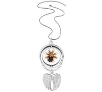 Feline Lions Fierce Flames Pendant Angel Wings Rotating Necklace Jewelry