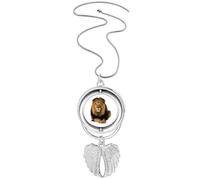 Feline Lions Lie Fierce Art Deco Fashion Pendant Angel Wings Rotating Necklace Jewelry