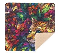 Feline Monarch Flower Stained Glass Art Soft Foam Baby Activity Play Mat for Indoor Outdoor Water Resistant Tummy Time Activity Mat for Baby Kids Toddlers Infants, 50'' x 50''