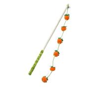 Feline Play Wand - 15.7 Inch Wooden Fruit Shaped Anti Slip Handle, Fun Animal Exercising Gear, Safe Teeth Grinding Tool, Keep Your Little Kitten Very Active | For Indoor Outdoor Park Garden Playing