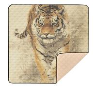 Feline Stepping Forward in Textured Background Art Large Non-Slip Baby Play Mat for Indoor Outdoor Water Resistant Playroom Activity Mat for Newborns Babies Infants Toddlers, 50'' x 50''