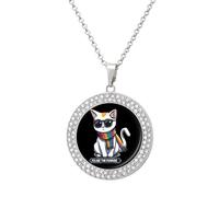 Feline The Purride LGBT Gay Cat Pendant Necklace Round Diamond Necklace Silver-Color Jewelry Charms for Women