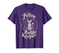 Feline Zodiac Keeper Design T-Shirt, Men, Purple, Large
