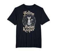 Feline Zodiac Keeper Design T-Shirt, Men's Big and Tall, Black, 2X Tall
