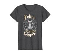 Feline Zodiac Keeper Design T-Shirt, Women, Dark Heather Grey, Medium