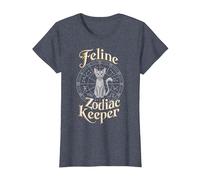 Feline Zodiac Keeper Design T-Shirt, Women, Heather Blue, X-Large