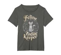 Feline Zodiac Keeper Design T-Shirt, Women's Plus, Asphalt Grey, 6X