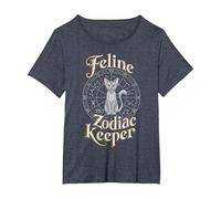 Feline Zodiac Keeper Design T-Shirt, Women's Plus, Heather Blue, 3X