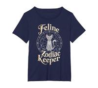 Feline Zodiac Keeper Design T-Shirt, Women's Plus, Navy Blue, 3X