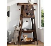 Feliskyn Modern Wood Cat Tree for Indoor Large Cats, 56 Inch Tall Cat Tower with Perch Bed, Multi-Level Trees with 2 Hammock, Cat Condo, Scratching Board, Removable Pads, Cat Furniture, Rustic Brown