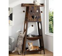 Feliskyn Modern Wood Cat Tree for Indoor Large Cats, 56 Inch Tall Cat Tower with Perch Bed, Multi-Level Trees with 2 Hammock, Cat Condo, Scratching Board, Removable Pads, Cat Furniture, Rustic Brown