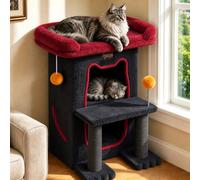 Feliskyn Small Cat Tree Tower Scratching Post for Indoor Cats Large Adult | 29 in Tall Kitten Sisal Scratcher Bed House with 2 Condo, Big Perch Toy Balls, Modern Maine Coon Kitty Climbing pet Furniture