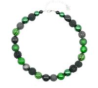 Feliss: Women's Boho Style Green Glass Bead Choker Necklace, 45 cm Long