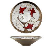 FELISTEYA Handmade Ceramic Fruit Bowl - 25.5cm Modern Decorative Centrepiece Bowl, Hand Glazed Artisan Pottery, Red Floral Design, Statement Fruit Bowl for Table, Coffee Table Decor & Home Decor Gifts