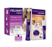 FELIWAY Classic Plug In 30 Day Cat Calming + Happy Snack by FELIWAY Delicious Chicken Flavour Treats for Cats, 6 Pack Helps Solve all Common Signs of Stress in Cats & Kittens, Veterinary Recommended