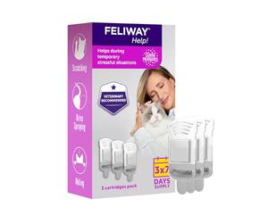 FELIWAY Help! 3x7 Day Cat Calming Odourless Refills for Pheromone Diffuser, 3 Cartridges - Helps Calm your Cat Everyday or During Stressful Events, Veterinary Recommended, Drug-free, Clinically Proven