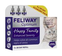 FELIWAY Optimum Cat Calming Pheromone Plug-In Diffuser Refill, 3 Refills | Advanced Solution to Help Solve Signs of Stress in Cats and Kittens, Drug-Free Odourless Diffuser Refill, 30 day supply