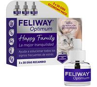 FELIWAY Optimum Pack of 3 Calming Pheromone Refills for Cats | New Generation of Pheromones with Improved Effectiveness, Helps to Solve All Signs of Stress, Odorless, 3x30 Days