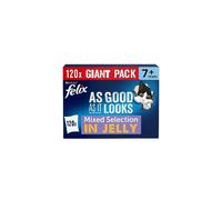 Felix As Good As It Looks 7+ Senior Wet Cat Food Mixed Variety in Jelly Beef, Chicken, Tuna, Salmon 120 x 100g Pouches
