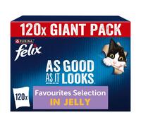 FELIX | As Good As It Looks Adult Wet Cat Food | Favourites Selection | Beef, Chicken, Tuna and Salmon in Jelly | 85g x 120 Pouches