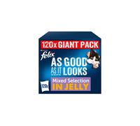 Felix As Good As It Looks Adult Wet Cat Food Mixed in Jelly Beef, Cod, Tuna and Chicken 120 x 100g Pouches