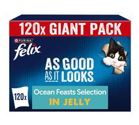 FELIX As Good As it Looks Adult Wet Cat Food Ocean Feasts in Jelly Plaice, Salmon, Tuna, Cod 120 x 85g Pouches