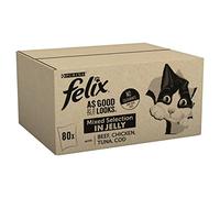 Felix As Good As It Looks Adult Wet Cat Food Mixed in Jelly Beef, Cod, Tuna and Chicken 80 x 100g Pouches