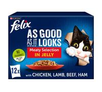 Felix As Good As It Looks Meat Selection in Jelly Cat Food (12x100g Pouches) - Size: 12 x 100g