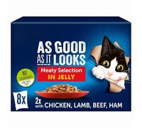 Felix As Good As It Looks Meaty Selection in Jelly - 8 x 85g (2 each - Beef, Chicken, Lamb & Ham) - Premium Wet Cat Food Pouches for Adult Catswith Welari Thank You Card | (8 Pack)