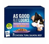 Felix As Good As It Looks Mixed Selection in Jelly - 12 x 85g Pouches (3 each - Beef, Chicken, Salmon & Tuna) - Tasty & Nutritious Wet Cat Food for Adult Cats with Welari Thank You Card | (12 Pack)