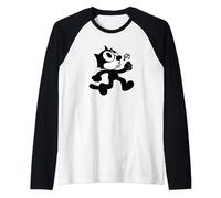 Felix Cartoon Whistling and Walking Music Notes Felix Tee Raglan Baseball Tee